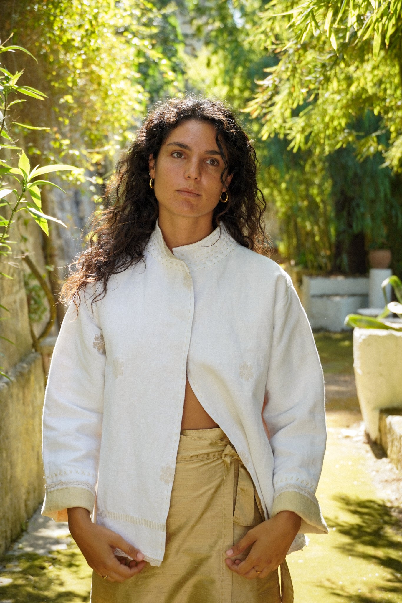 Giacca Colina - Fiori Beige e Canapa