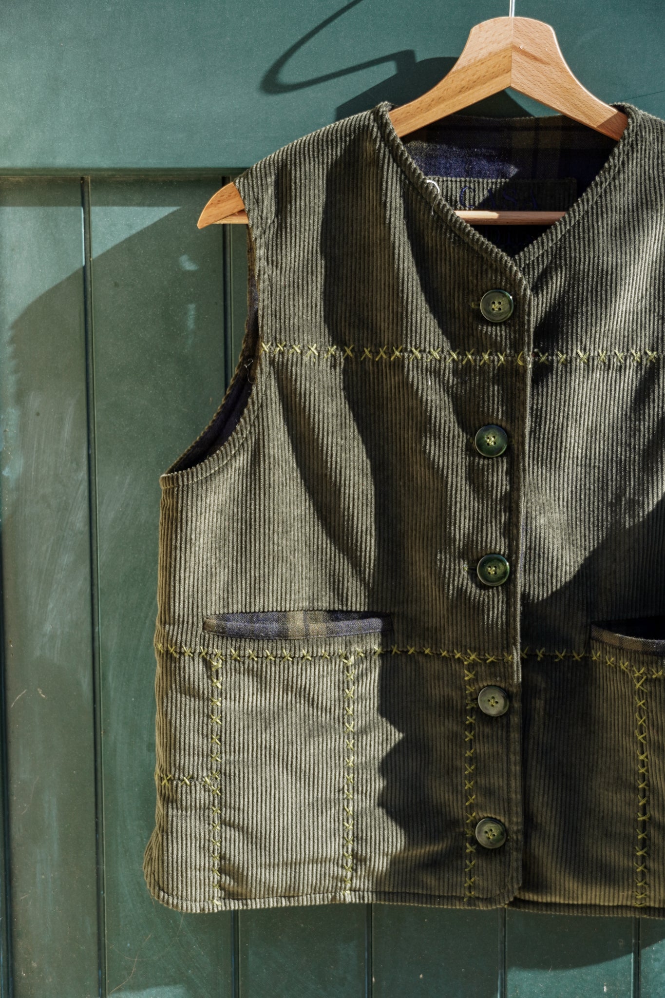 Vest Felicia - Green Corduroy & Tartan 002