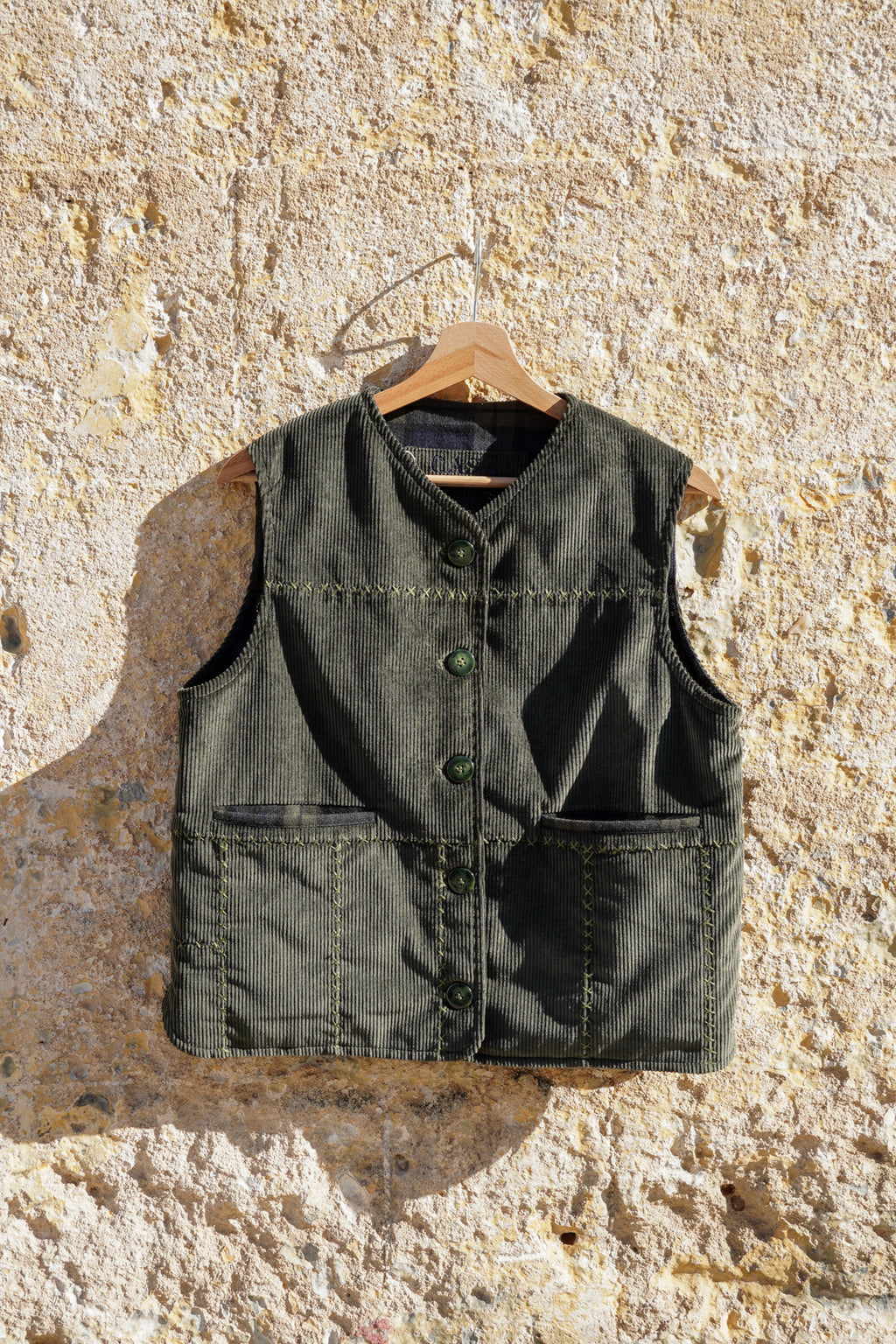 Vest Felicia - Green Corduroy & Tartan 002
