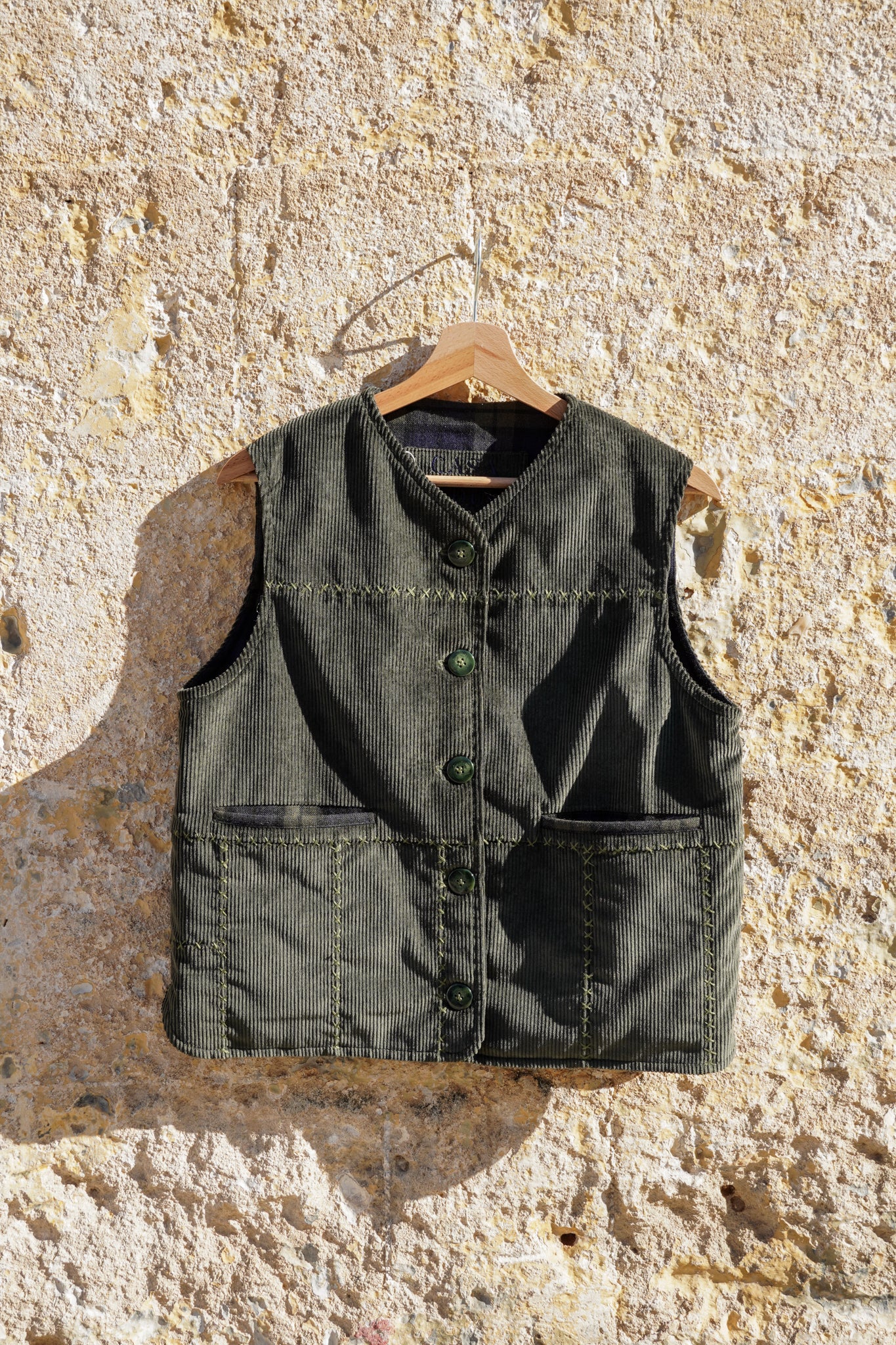 Vest Felicia - Green Corduroy & Tartan 002