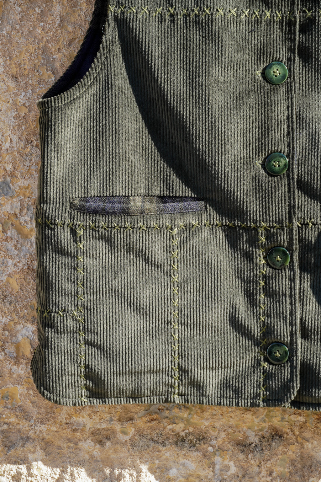 Vest Felicia - Green Corduroy & Tartan 002