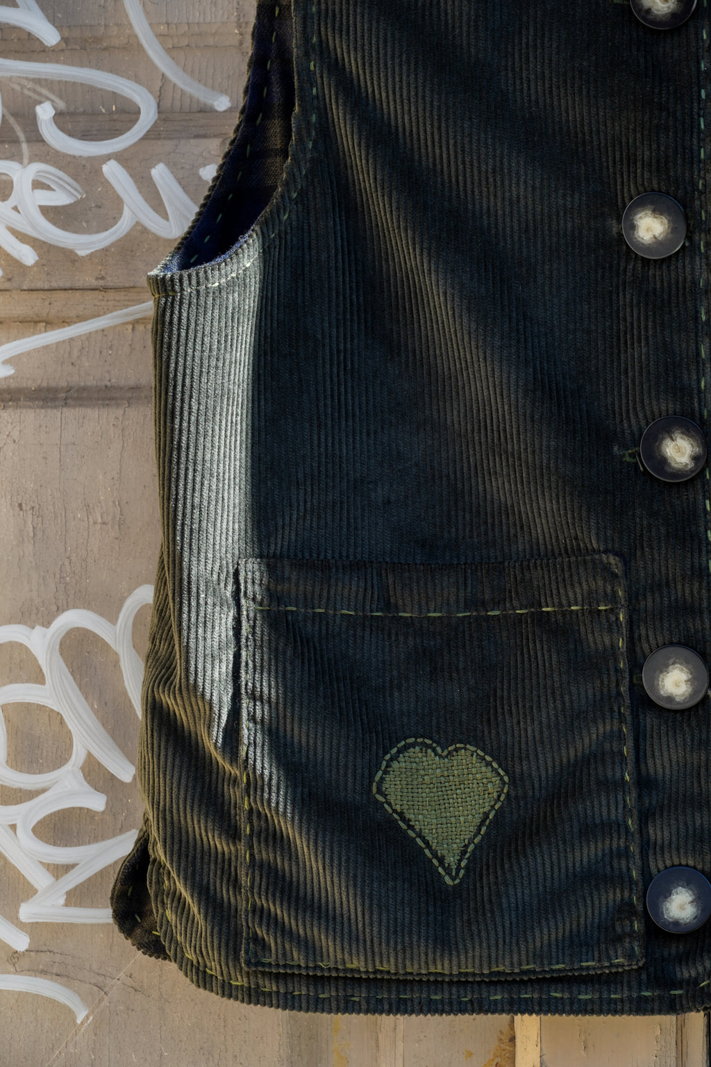 Vest Felicia - Green Corduroy & Tartan 001