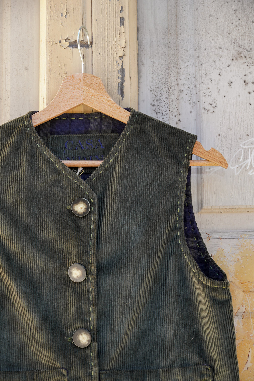 Vest Felicia - Green Corduroy & Tartan 001