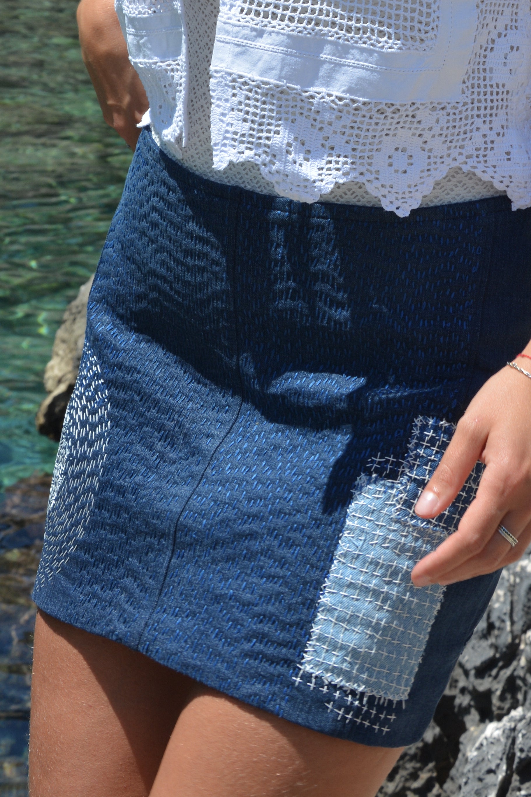 Gonna in denim Sashiko